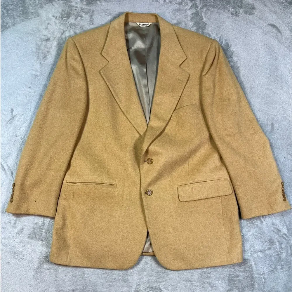 100% Camel Hair USA Luxury Sports Coat Blazer Mens 42R Tan Classic Wedding Guest